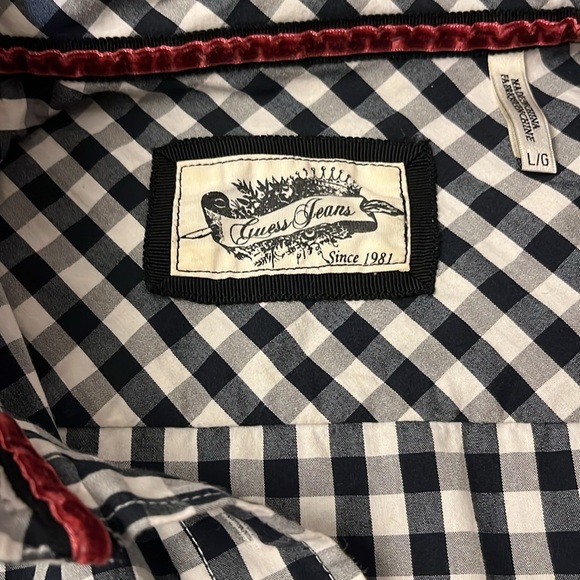 Guess Women’s Button Down Shirt Gingham Long Sleeve Large Black White - Picture 3 of 11